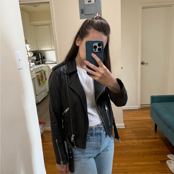 All Saints Dark Leather Moto Jacket - Picture 1 of 9